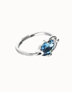 Bangle bracelet with faceted blue crystal