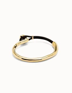 Bangle bracelet with leather and multicolor crystal