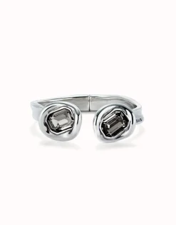Bangle bracelet with two grey crystals
