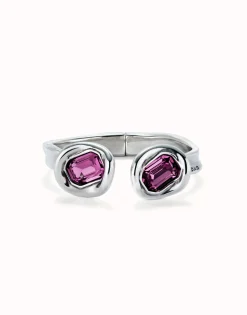 Bangle bracelet with two pink crystals