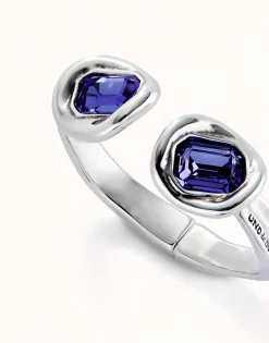 Bangle bracelet with two purple crystals