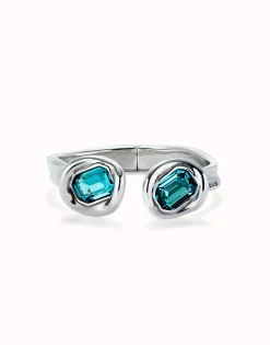 Bangle bracelet with two sky-blue crystals