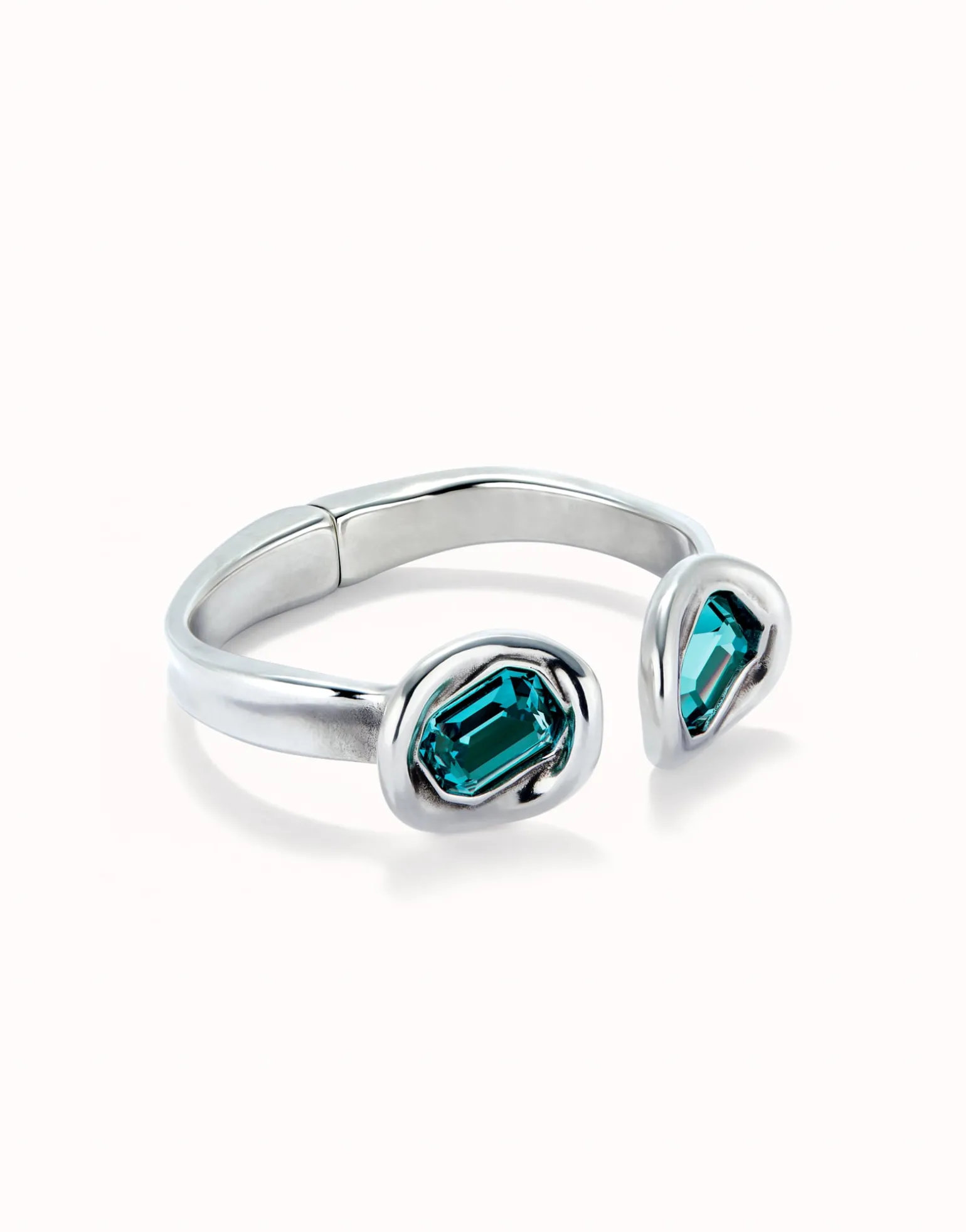 Bangle bracelet with two sky-blue crystals