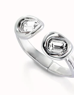 Bangle bracelet with two white crystals
