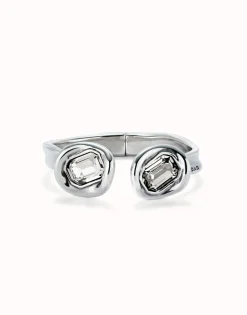 Bangle bracelet with two white crystals
