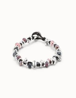 Beaded bracelet with leather