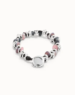 Beaded bracelet with leather