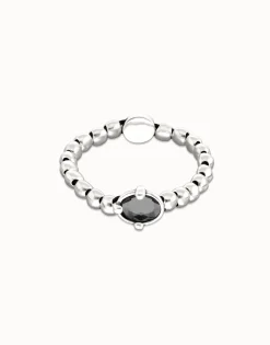 Beaded bracelet with oval faceted black crystal
