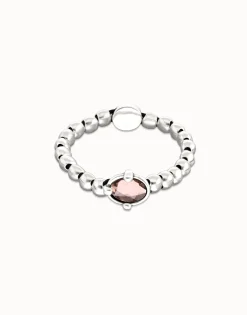 Beaded bracelet with pink oval faceted crystal