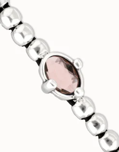Beaded bracelet with pink oval faceted crystal