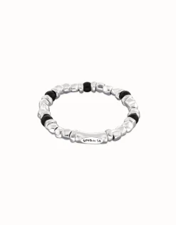 Beaded bracelet with silver and black Murano glass beads