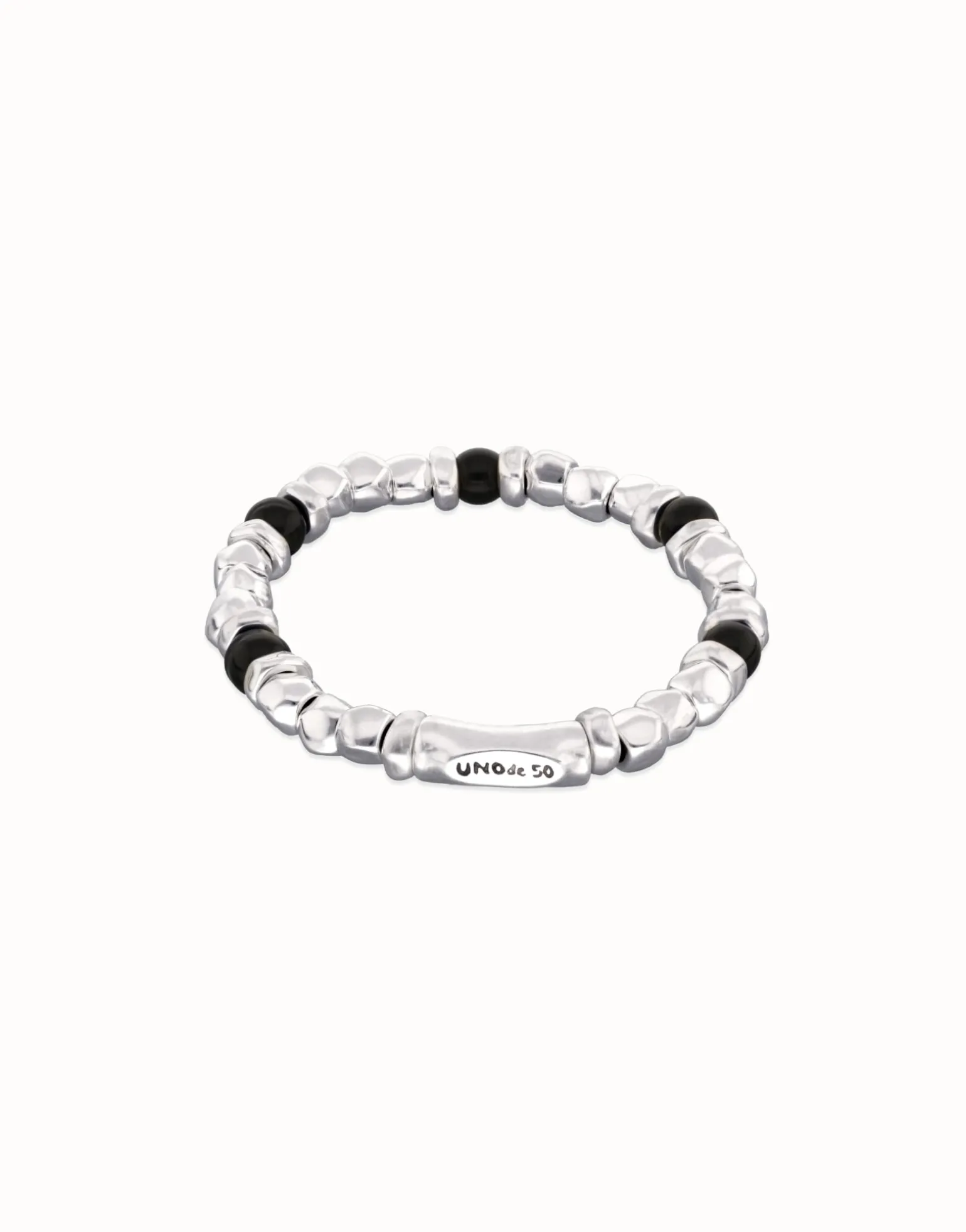 Beaded bracelet with silver and black Murano glass beads