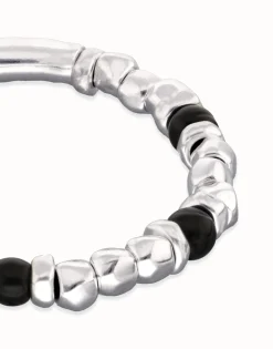 Beaded bracelet with silver and black Murano glass beads