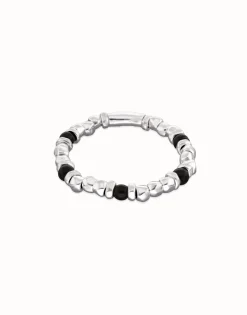 Beaded bracelet with silver and black Murano glass beads