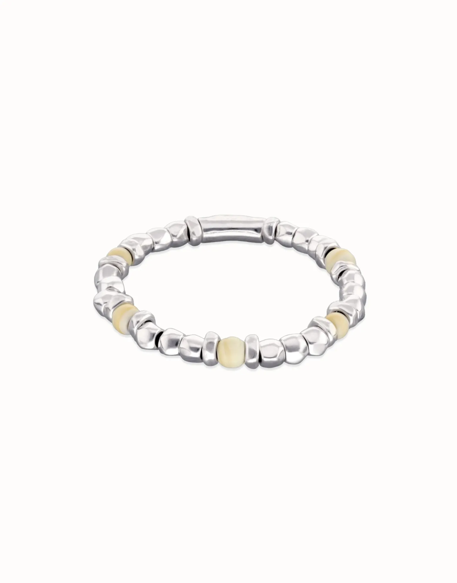 Beaded bracelet with silver and ivory beads