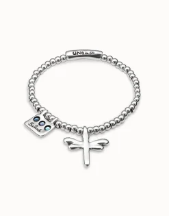 Beaded stretch bracelet with a dragonfly charm