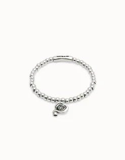 Beaded stretch bracelet with heart and black crystal