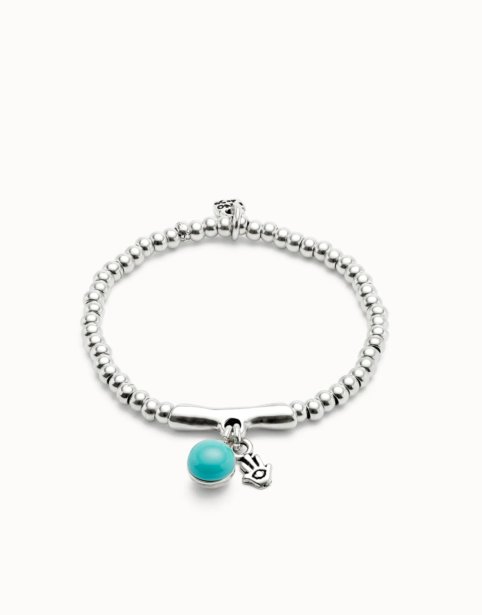 Beaded stretch bracelet with a murano glass and a hamsa