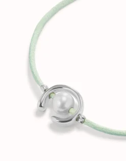 Blue green cord bracelet with a pearl