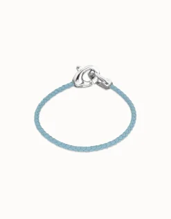 Blue leather bracelet with interlocking carabiner
