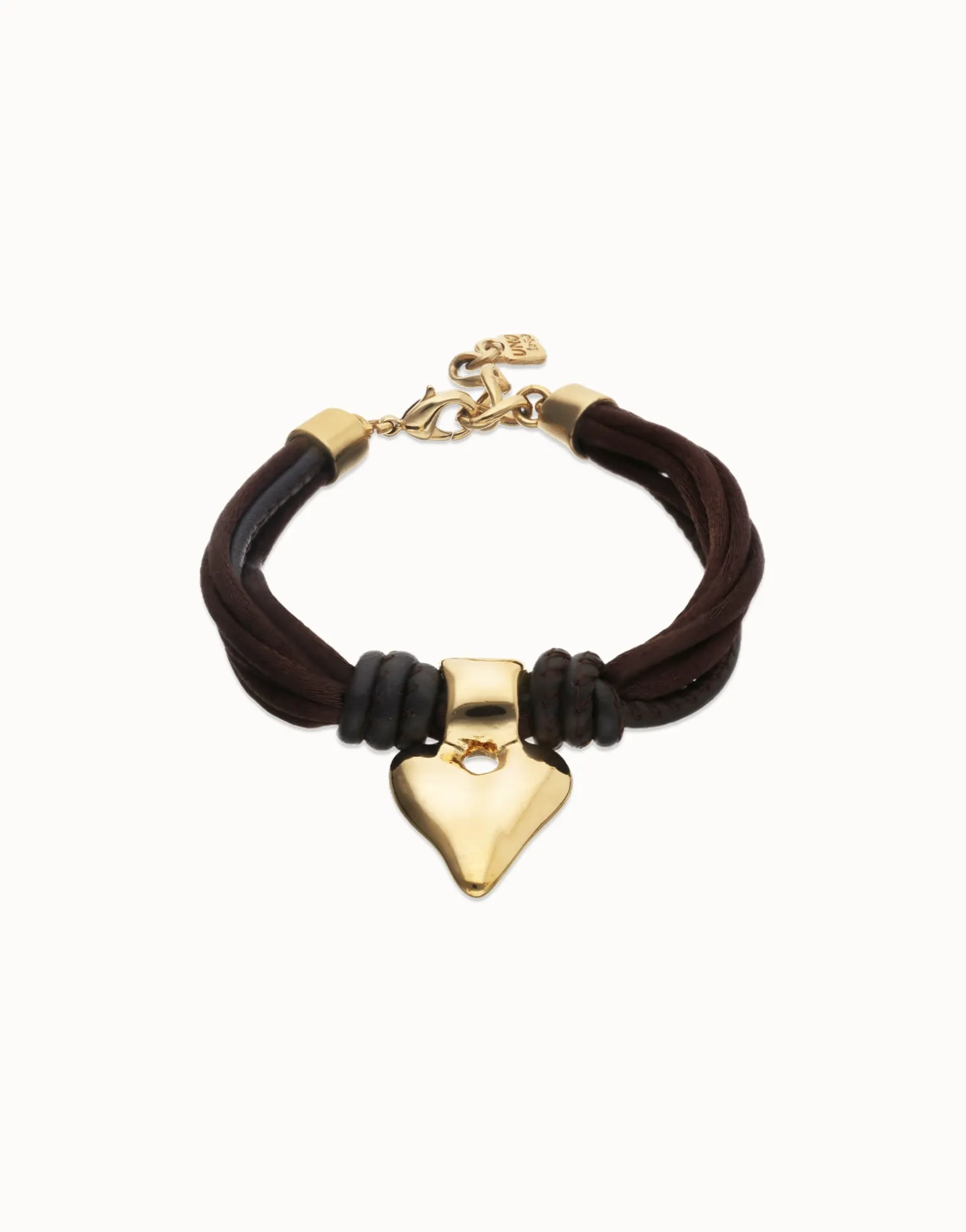 Bracelet in silk thread and brown leather with heart