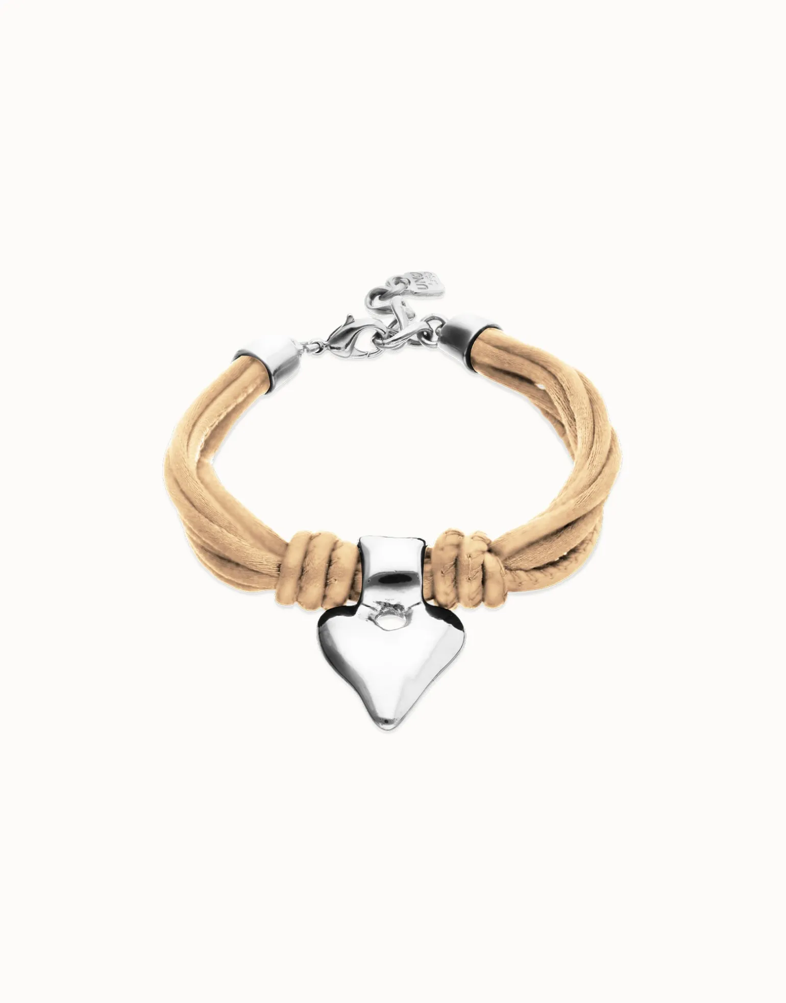 Bracelet in silk thread and camel leather with heart