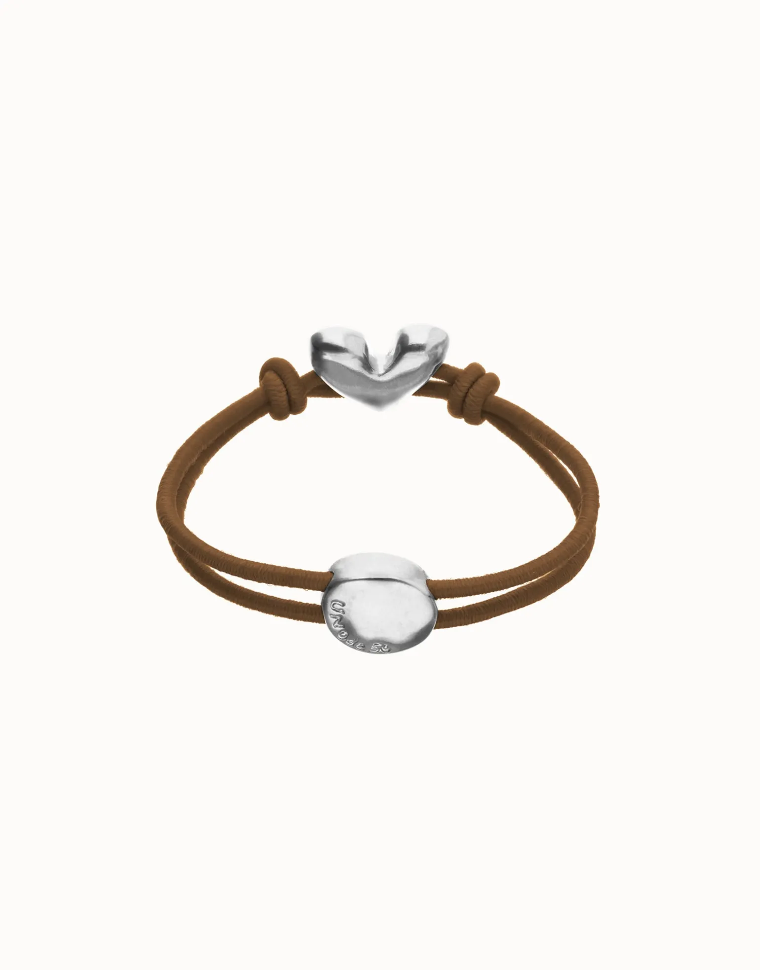 Brown elastic thread bracelet with heart