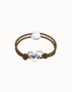 Brown elastic thread bracelet with heart