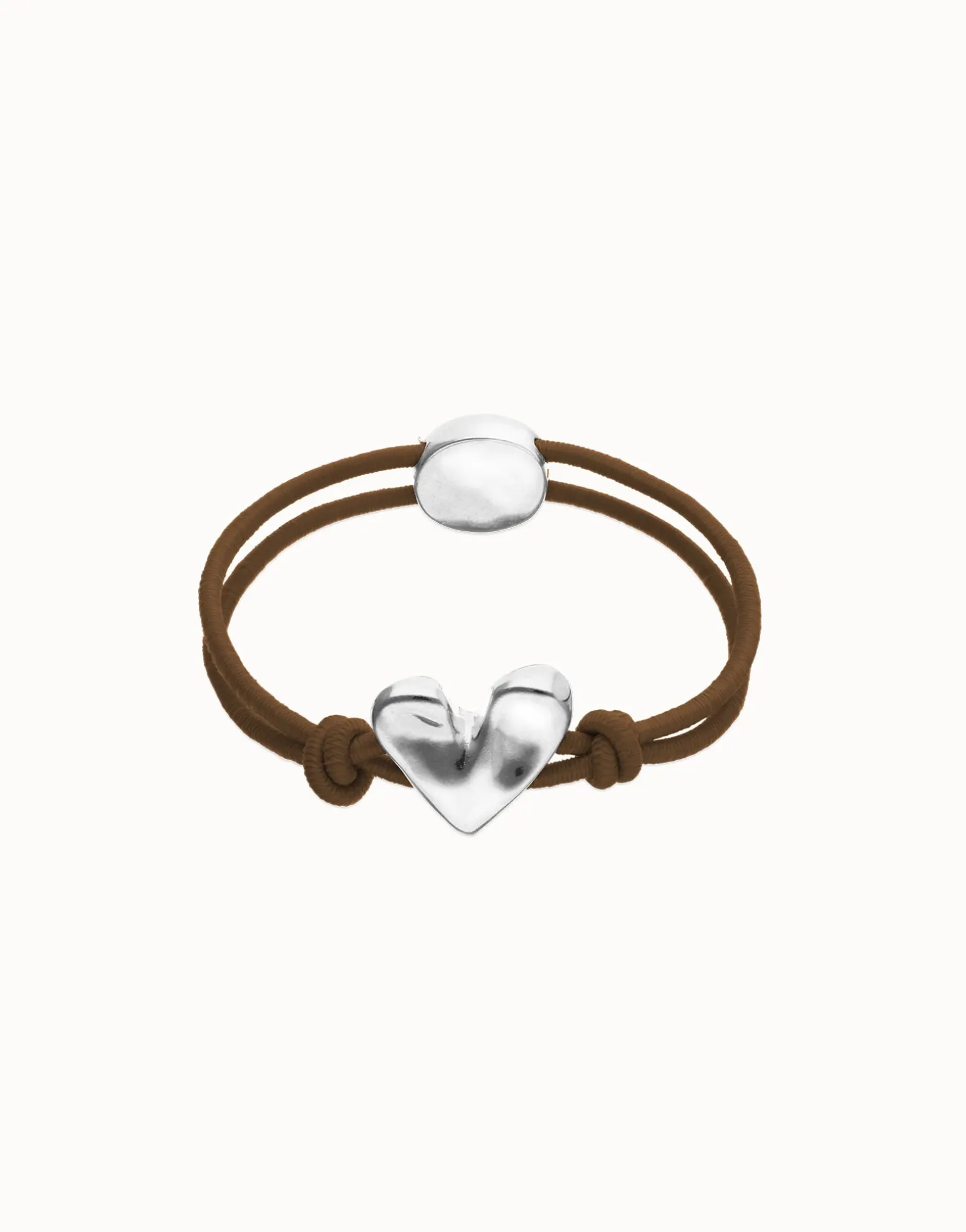 Brown elastic thread bracelet with heart
