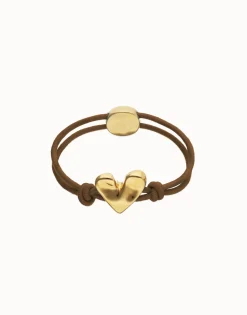Brown elastic thread bracelet with heart