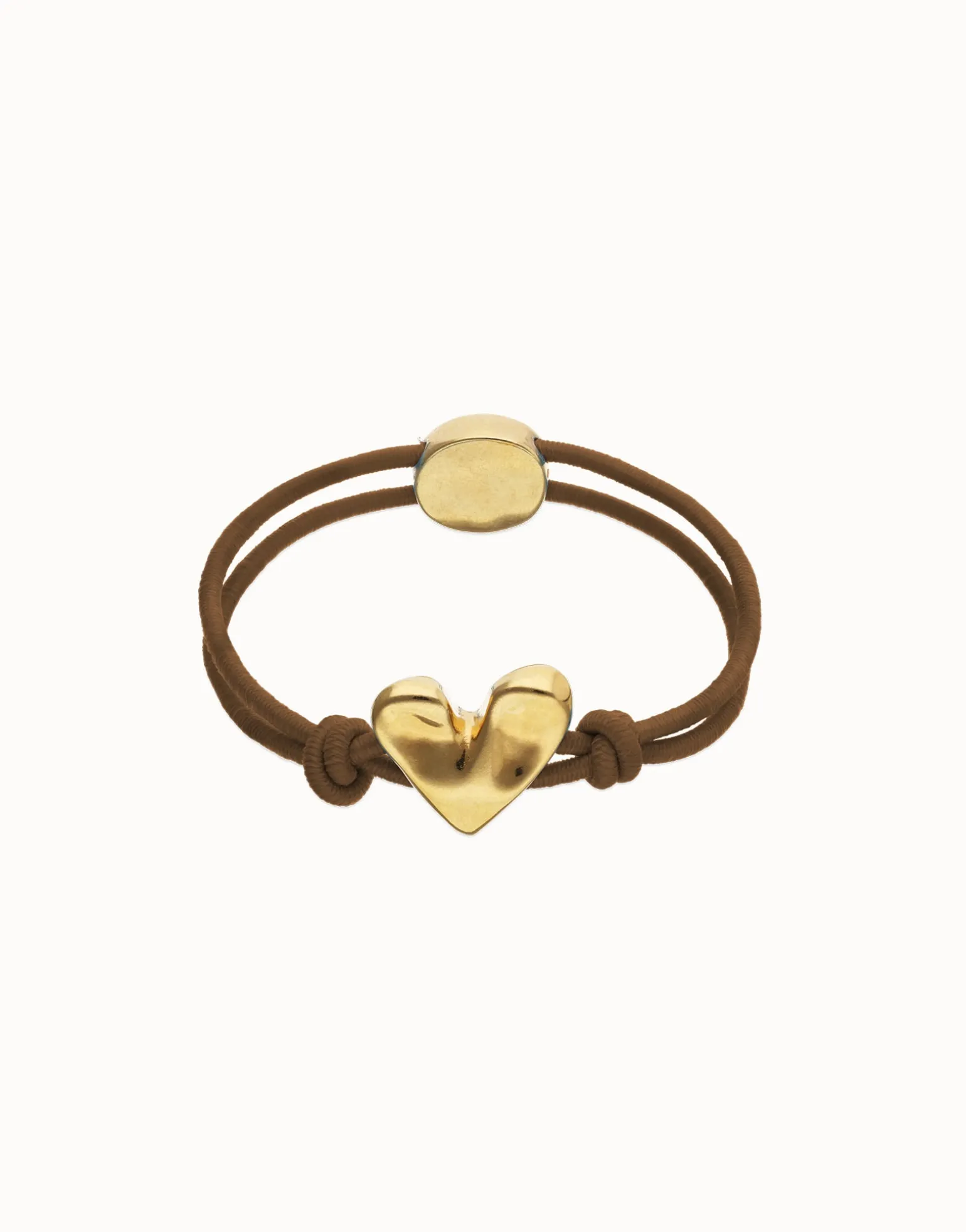 Brown elastic thread bracelet with heart