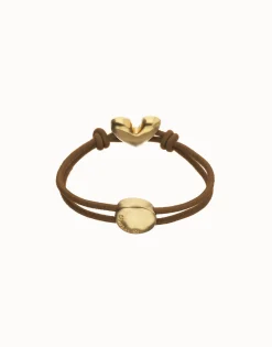Brown elastic thread bracelet with heart