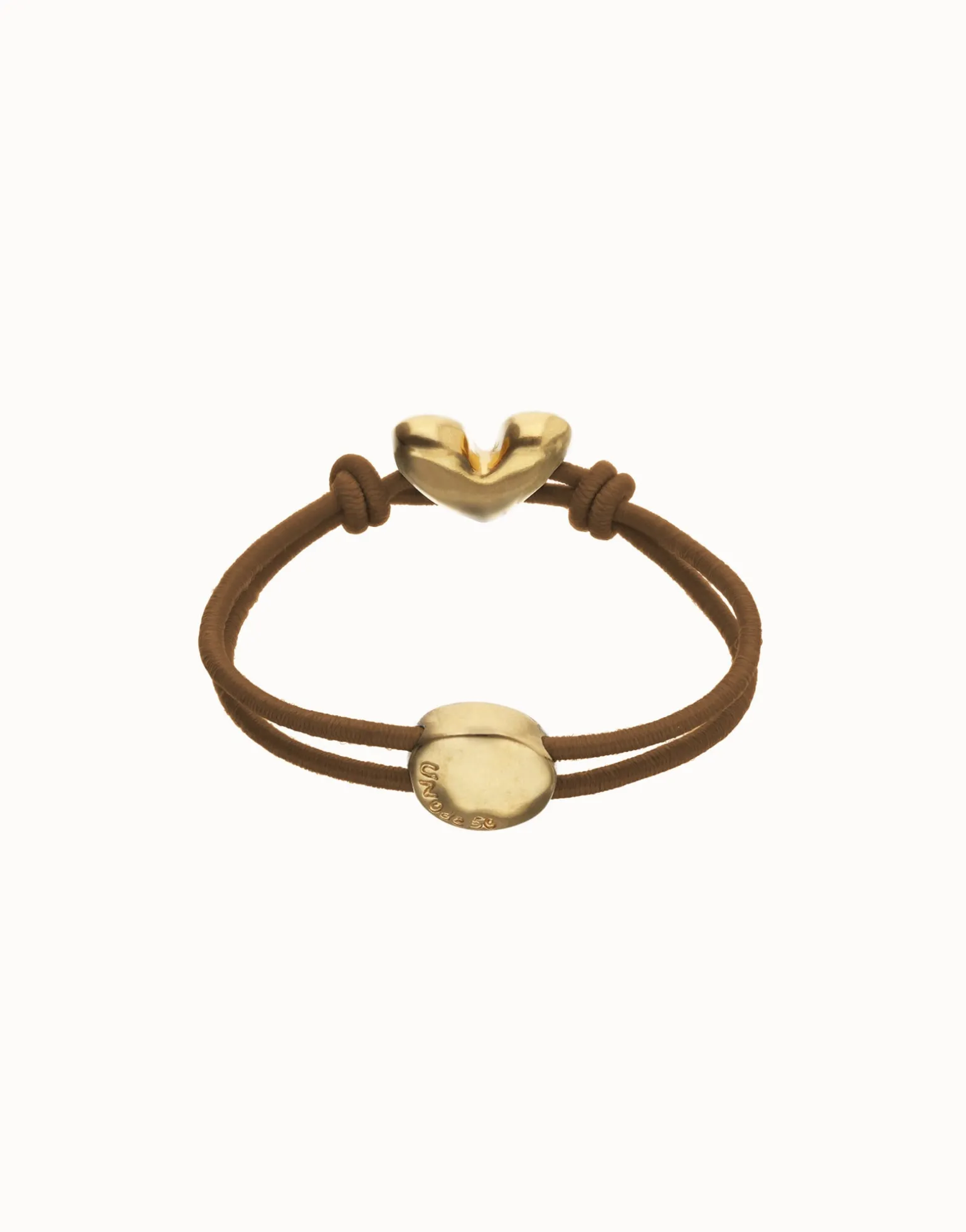 Brown elastic thread bracelet with heart