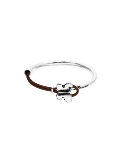 Brown leather bracelet with butterfly ornament
