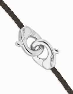 Brown leather bracelet with interlocking carabiner