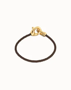 Brown leather bracelet with interlocking carabiner