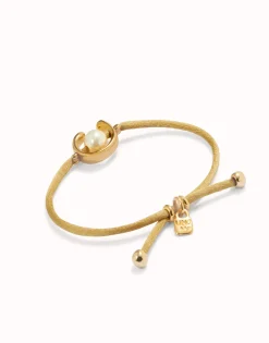 Camel cord bracelet with a pearl