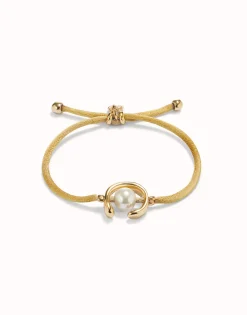 Camel cord bracelet with a pearl