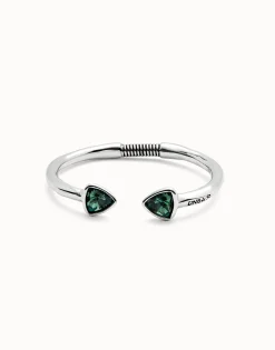 Cuff bracelet with two green crystals