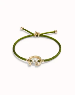 Dark green cord bracelet a pearl
