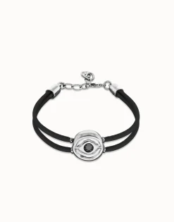Double black leather birthstone bracelet with eye
