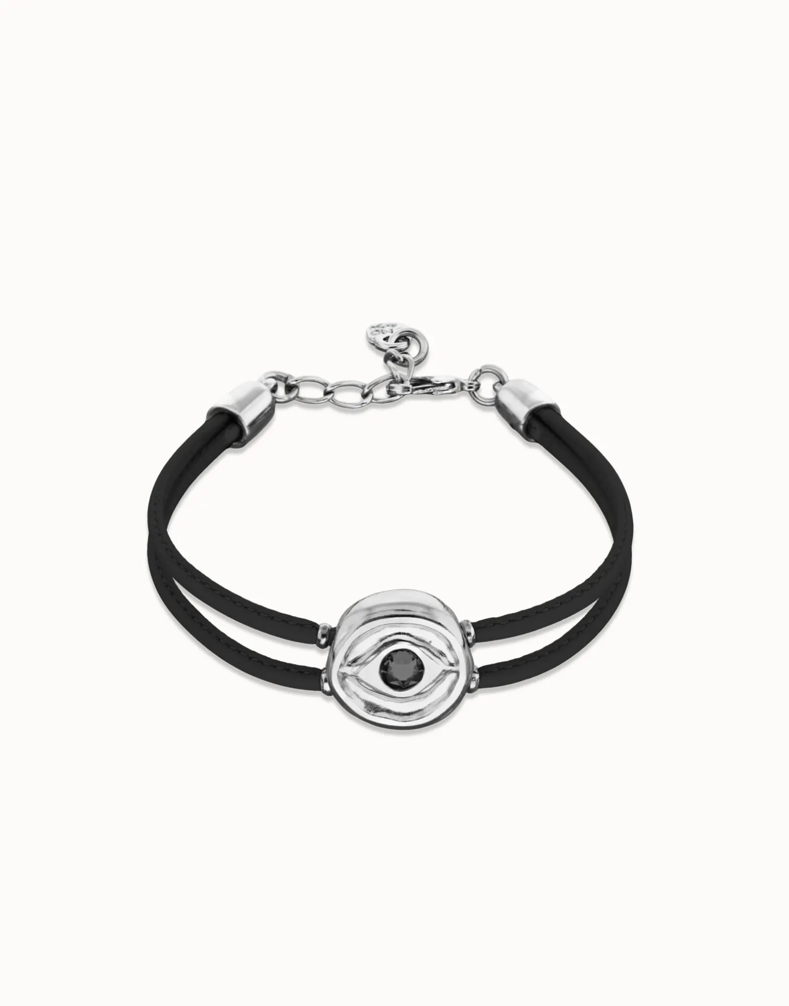 Double black leather birthstone bracelet with eye