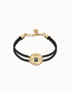 Double black leather birthstone bracelet with eye
