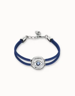 Double blue leather birthstone bracelet with eye