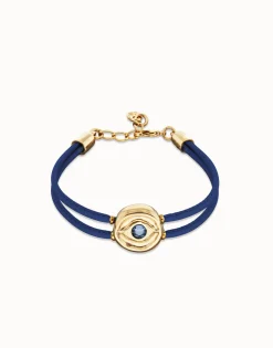Double blue leather birthstone bracelet with eye
