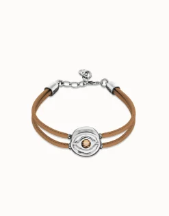 Double cream leather birthstone bracelet with eye