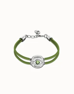 Double green leather birthstone bracelet with eye
