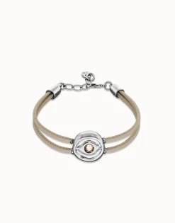 Double ivory leather birthstone bracelet with eye