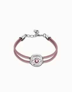 Double lilac leather birthstone bracelet with eye