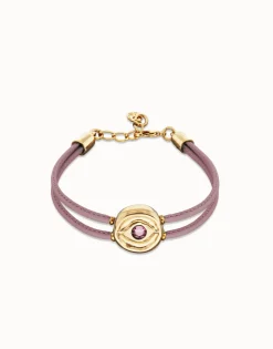 Double lilac leather birthstone bracelet with eye
